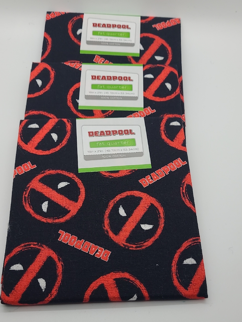 3 Deadpool Logo Cotton Fat Quarters - Black & Red